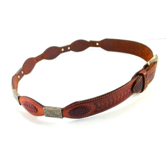 Vintage Western Leather Rodeo Belt With Silver Medallions Womans S/M............ main image 7